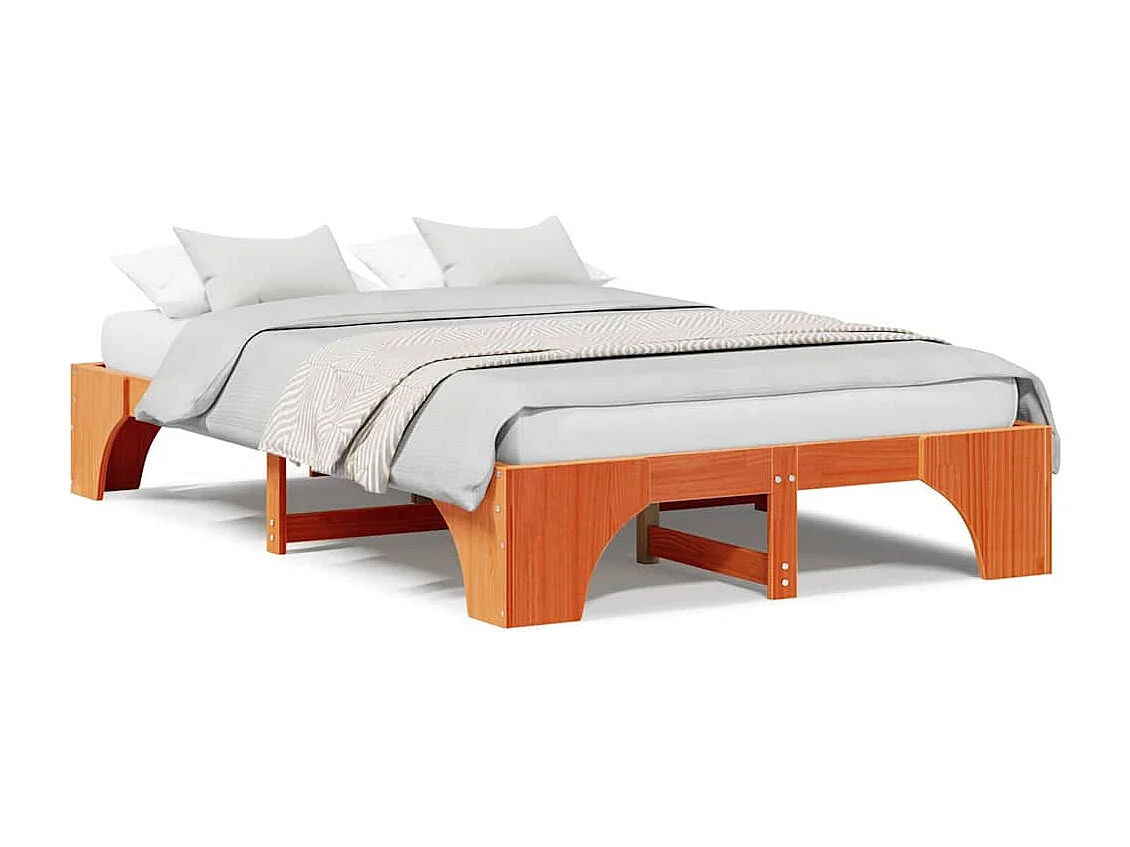 Lit simple | Lit adulte, enfant | Cadre de lit marron ciré 120x190 cm en bois de pin massif