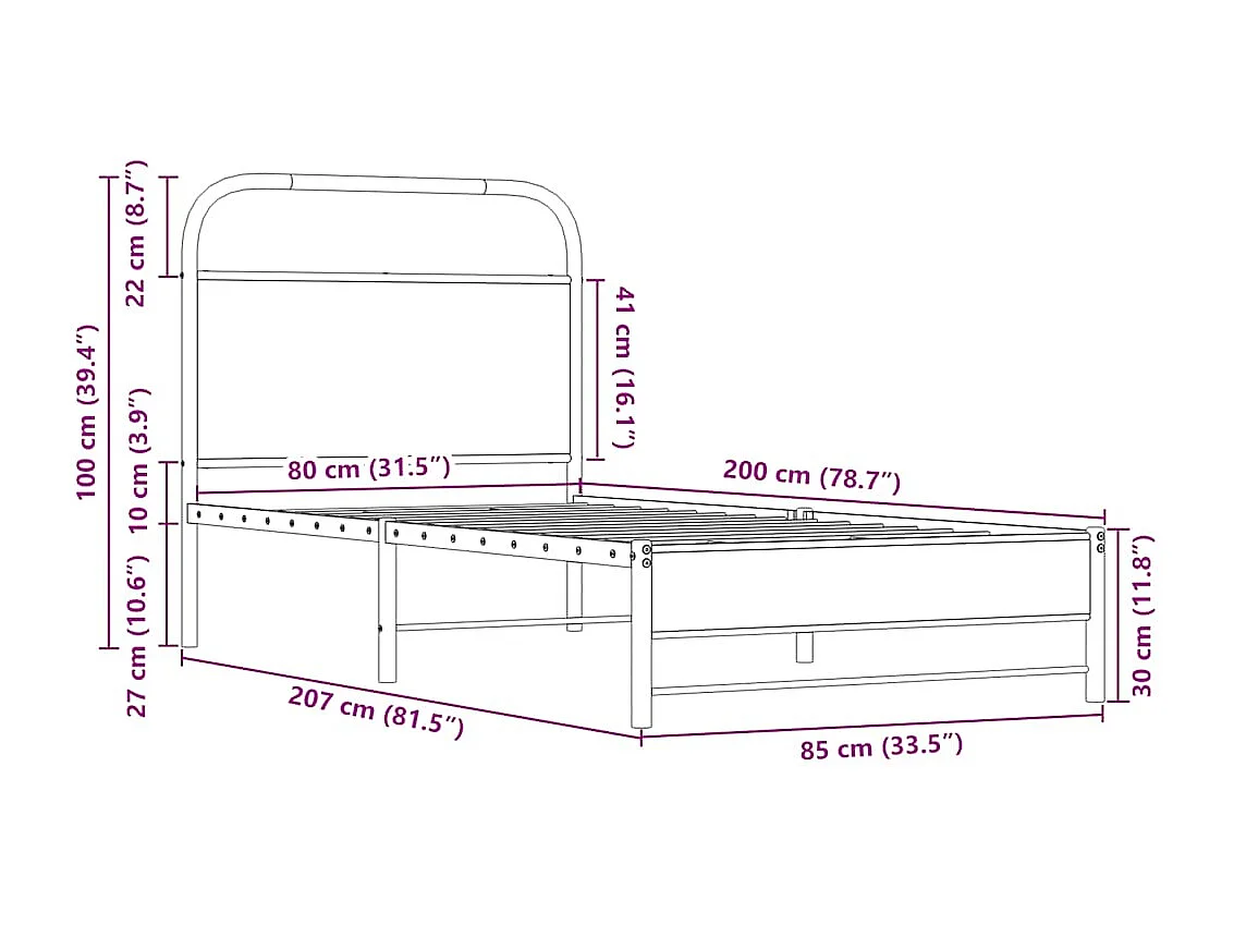 Letto per adulti | Letto singolo | Giroletto senza Materasso Rovere Sonoma 80x200 cm in Truciolato