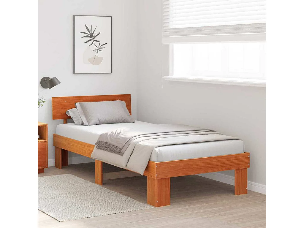 Lit simple | Lit adulte, enfant | Cadre de lit Marron cire 90x200 cm Bois massif en pin