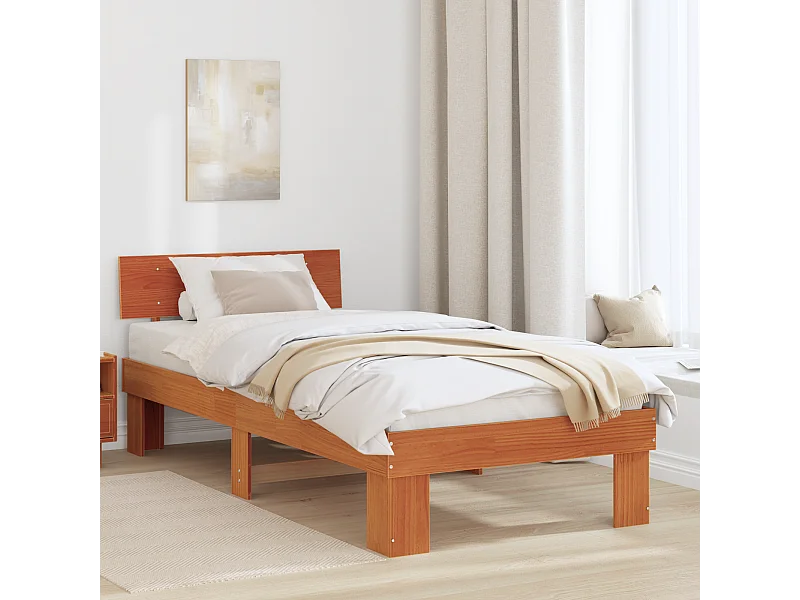 Lit simple | Lit adulte, enfant | Cadre de lit Marron cire 90x200 cm Bois massif en pin