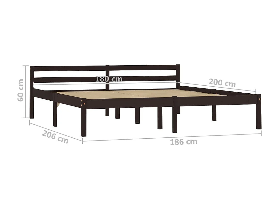 Lit double | Lit adulte | Cadre de lit marron foncé pin massif 180x200 cm