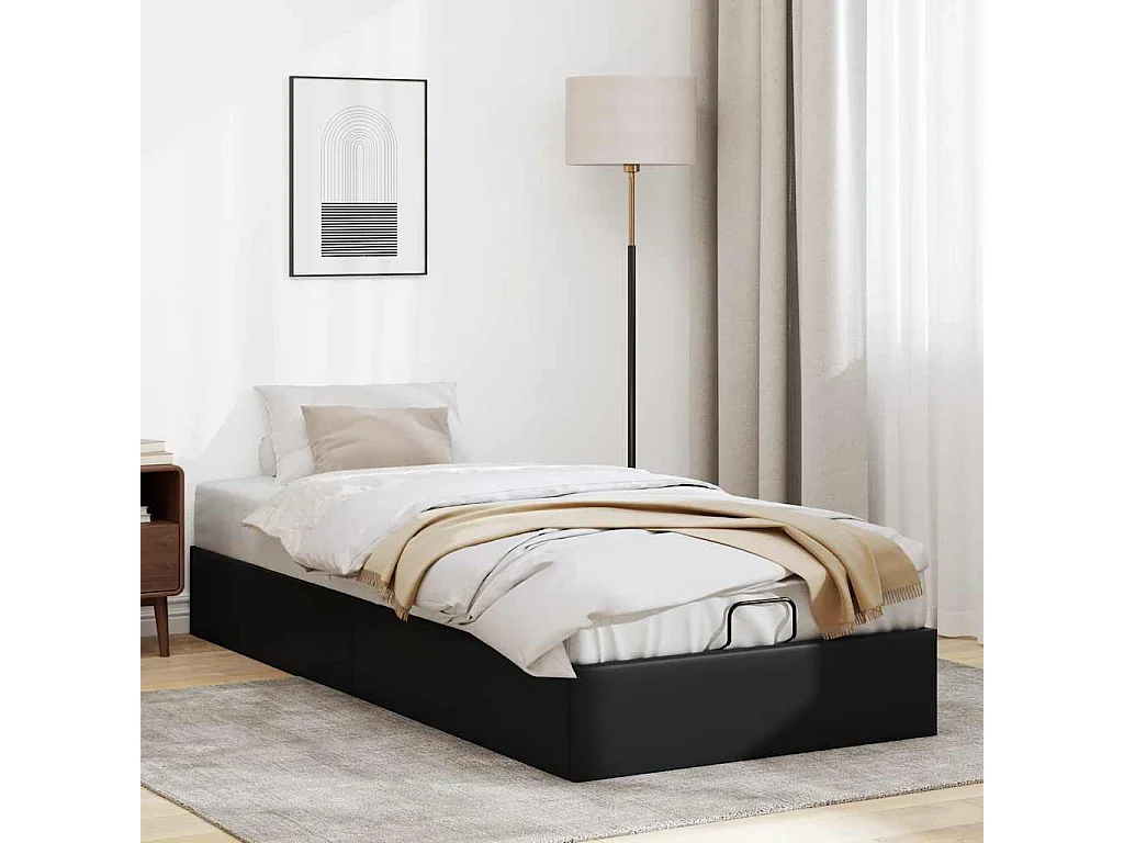 Lit simple | Lit adulte, enfant | Cadre de lit ottoman noir 80x200 cm similicuir