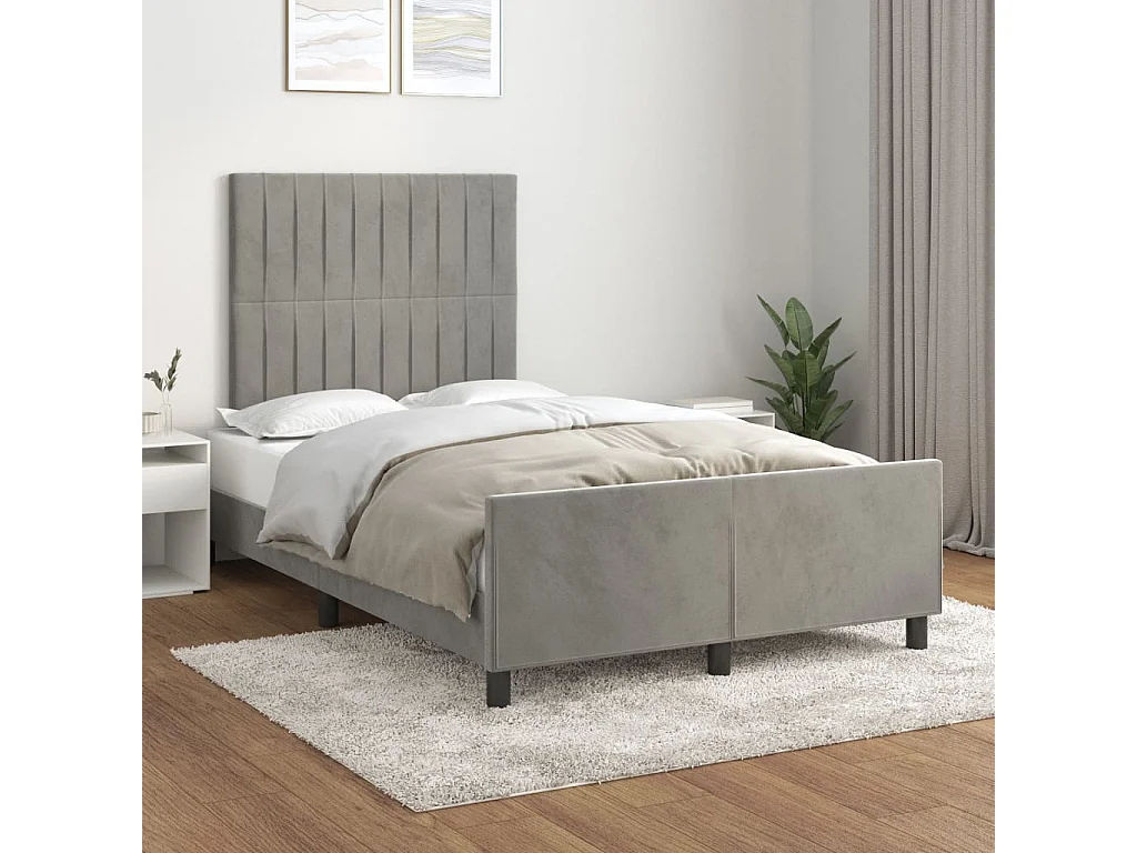 Lit simple | Lit adulte, enfant | Cadre de lit gris clair 120x200 cm velours