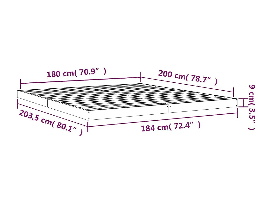 Lit double | Lit adulte | Cadre de lit blanc 180x200 cm bois massif de pin