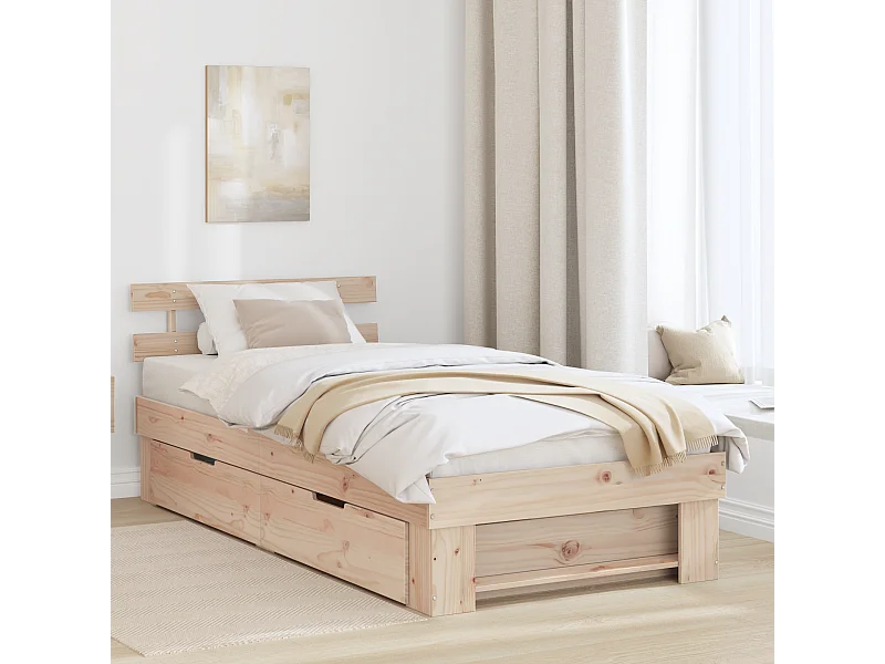 Lit simple | Lit adulte, enfant | Cadre de lit avec tiroir Marron 90x190 cm Bois massif en pin