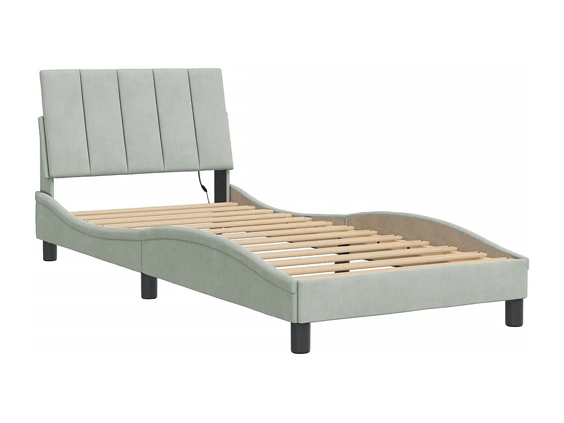 Letto per adulti | Letto singolo | Giroletto con LED senza Materasso Hanko Grigio Chiaro 90x190 cm in Velluto