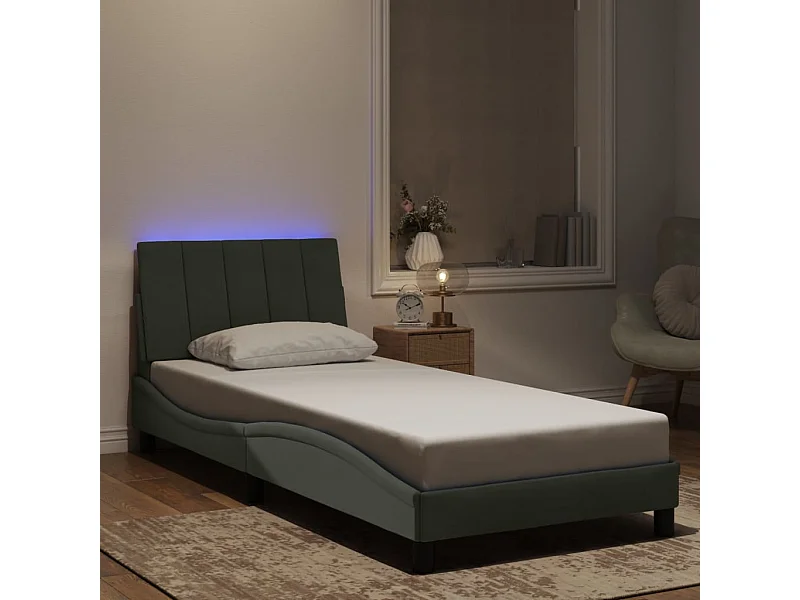 Letto per adulti | Letto singolo | Giroletto con LED senza Materasso Hanko Grigio Chiaro 90x190 cm in Velluto