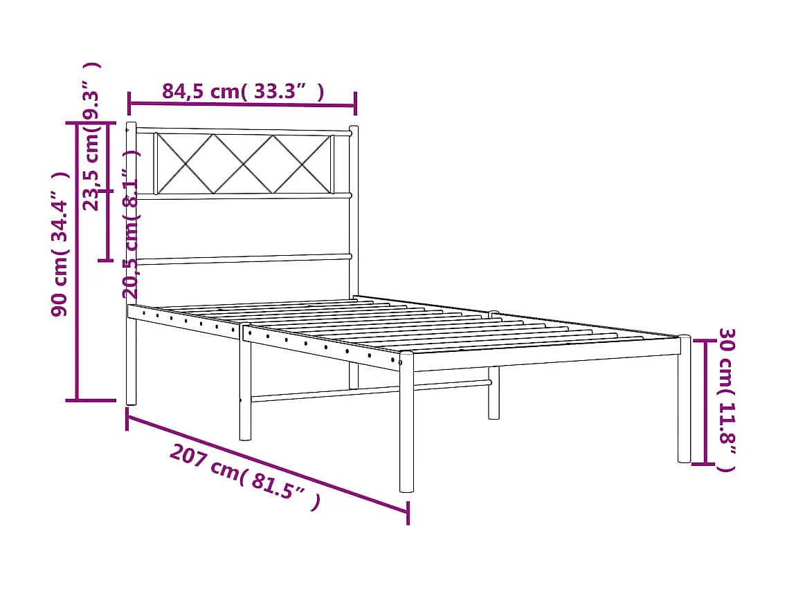 Lit simple | Lit adulte, enfant | Cadre de lit métal avec tête de lit blanc 80x200cm