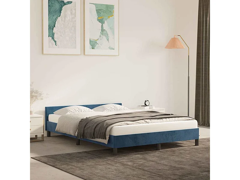 Lit double | Lit adulte | Cadre de lit bleu foncé 140x190 cm velours