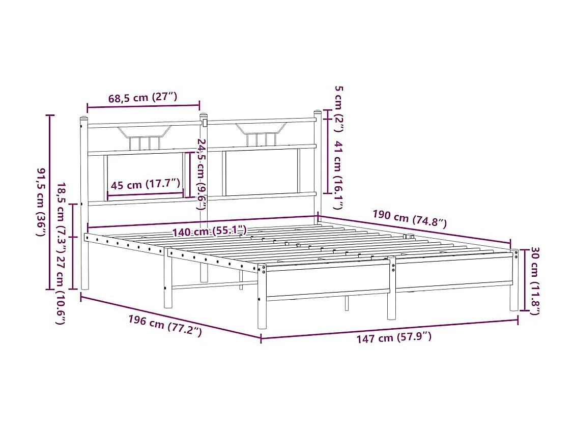 Letto per adulti | Letto matrimoniale | Giroletto senza Materasso Rovere Sonoma 140x190cm in Truciolato