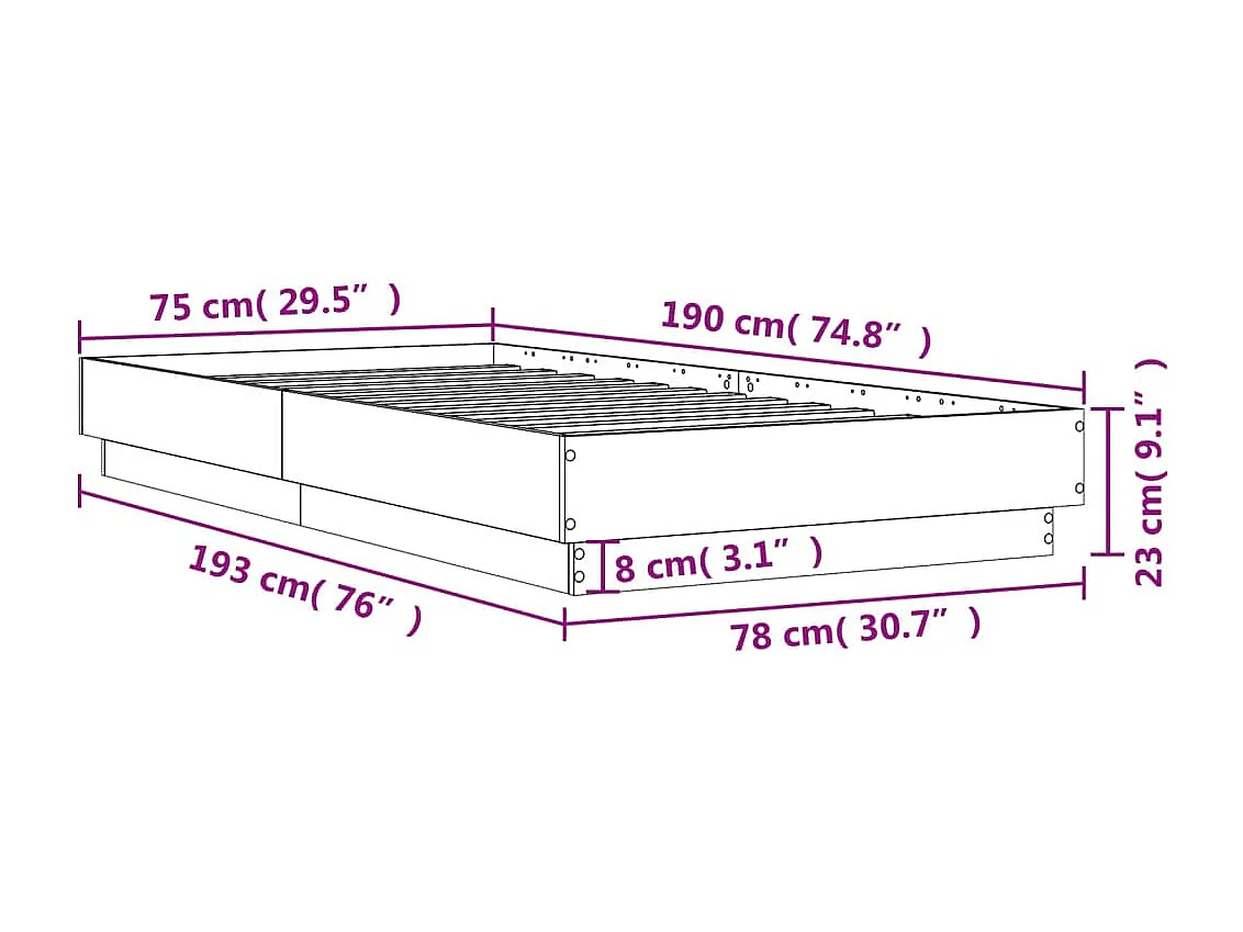 Lit simple | Lit adulte, enfant | Cadre de lit blanc 75x190 cm bois d'ingénierie