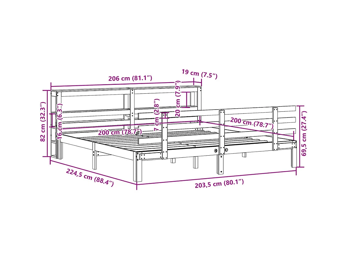 Letto per adulti | Letto matrimoniale | Giroletto con Testiera senza Materasso Bianco 200x200 cm