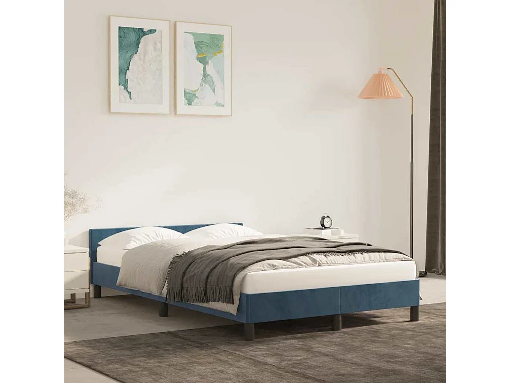 Lit simple | Lit adulte, enfant | Cadre de lit bleu foncé 120x200 cm velours