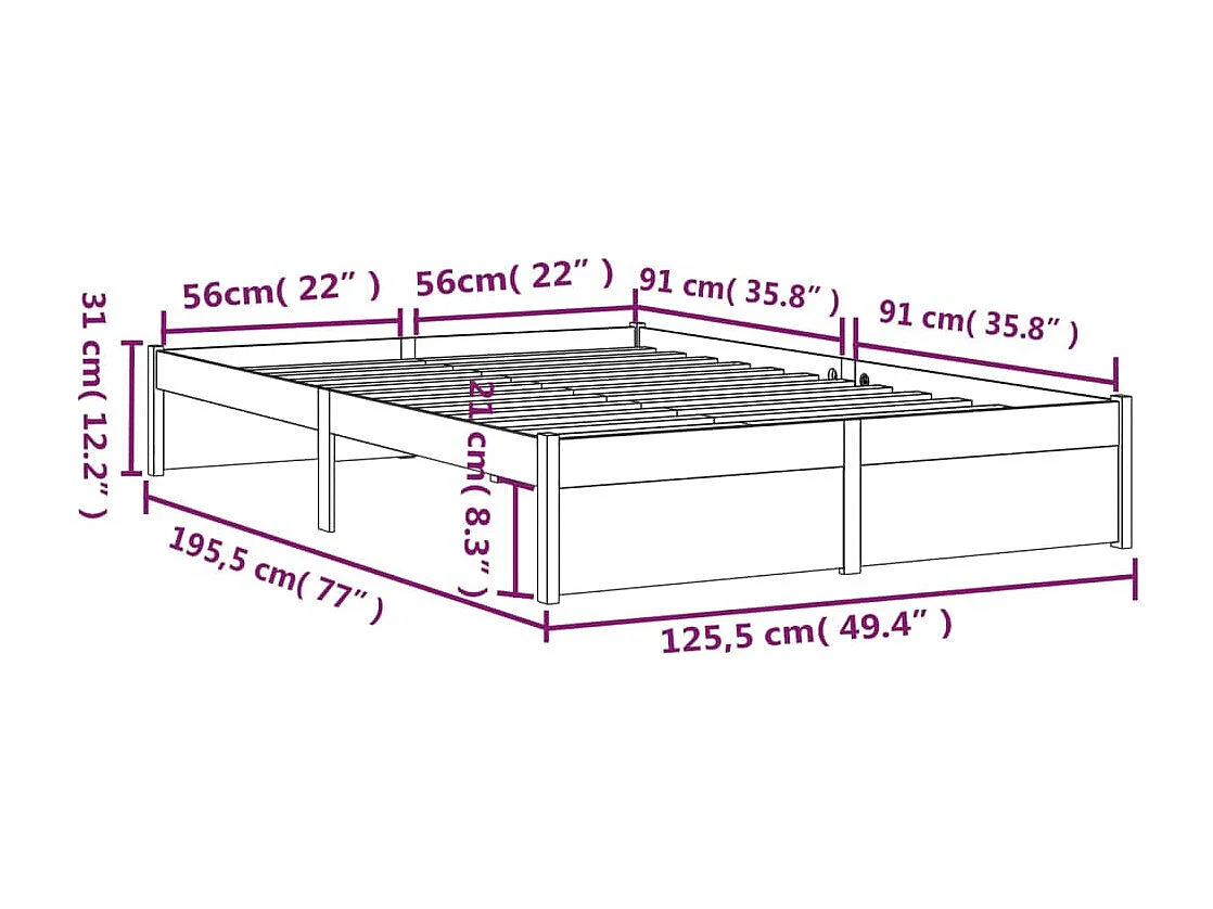 Lit simple | Lit adulte, enfant | Cadre de lit marron miel bois massif 120x190 cm