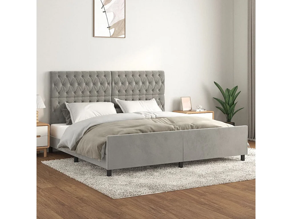 Lit double | Lit adulte | Cadre de lit gris clair 200x200 cm velours
