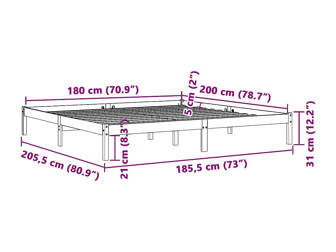 Lit double | Lit adulte | Cadre de lit cire marron 180x200cm bois pin massif