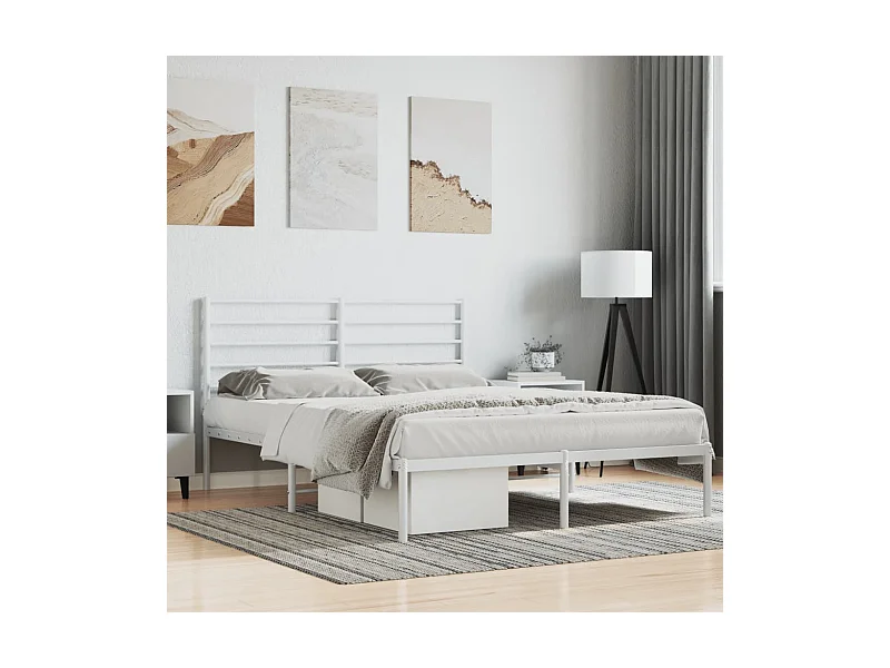 Lit double | Lit adulte | Cadre de lit métal et tête de lit blanc 140x190 cm