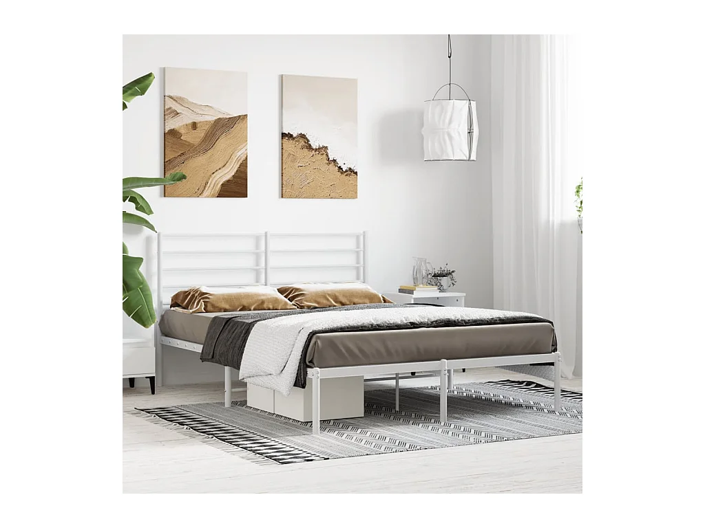 Lit double | Lit adulte | Cadre de lit métal et tête de lit blanc 140x190 cm