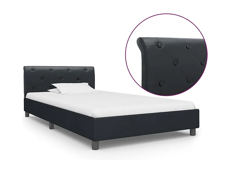 Lit simple | Lit adulte, enfant | Cadre de lit noir similicuir 90x200 cm