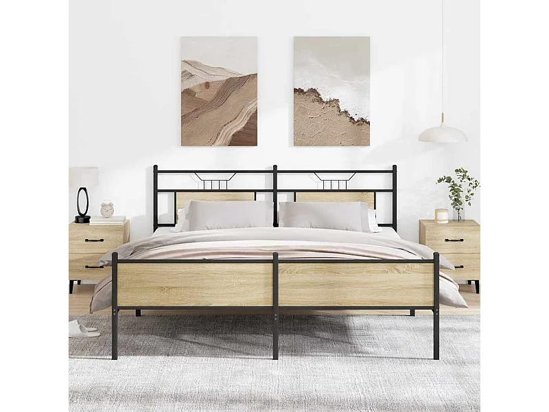 Lit double | Lit adulte | Cadre de lit en métal chêne sonoma 183x213 cm