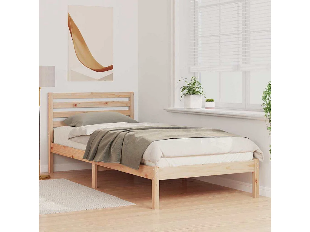 Lit simple | Lit adulte, enfant | Cadre de lit Marron 100x220 cm Bois massif en pin