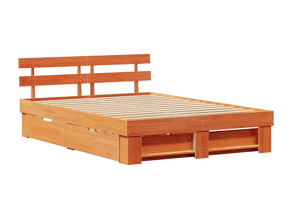 Lit double | Lit adulte | Cadre de lit Marron cire 160x200 cm Bois massif en pin