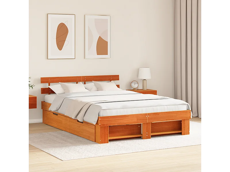 Bedframe | Tweepersoonsbed met lade Wasbruin 160x200 cm Massief grenenhout
