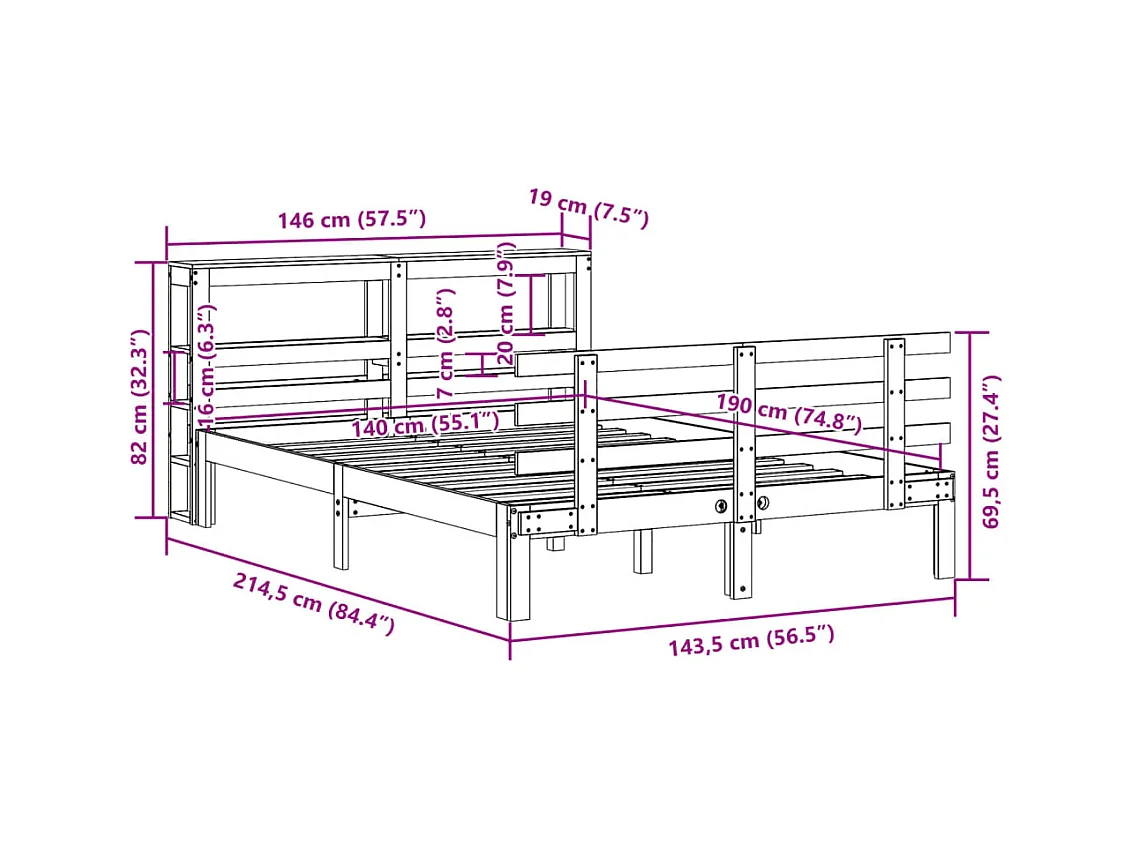 Lit double | Lit adulte | Cadre de lit et tête de lit cire marron 140x190 cm