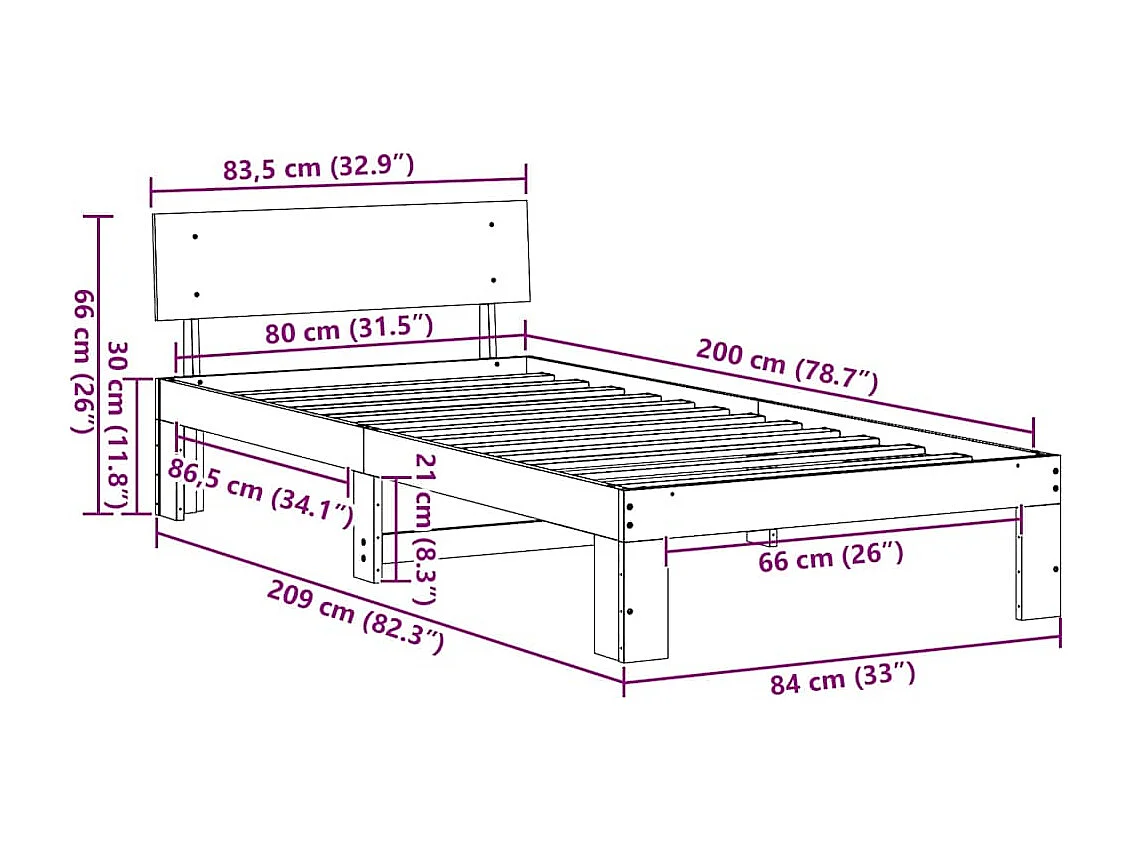 Lit simple | Lit adulte, enfant | Cadre de lit Marron 80x200 cm Bois de pin massif