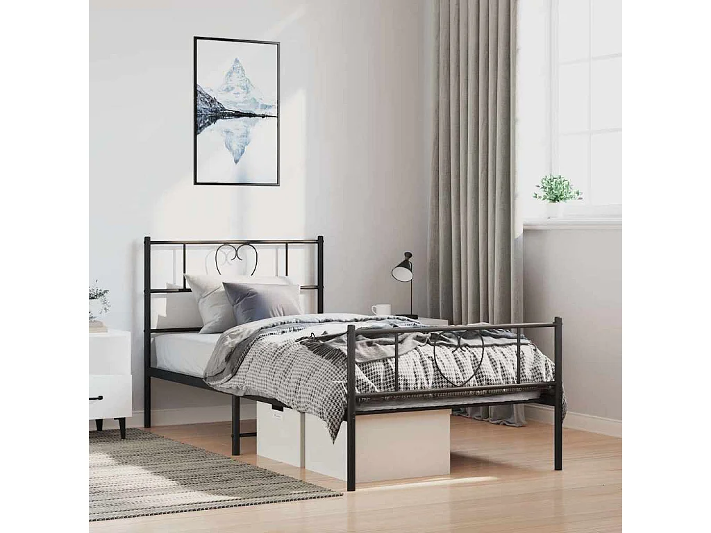 Lit simple | Lit adulte, enfant | Cadre de lit métal et pied de lit noir 100x200 cm