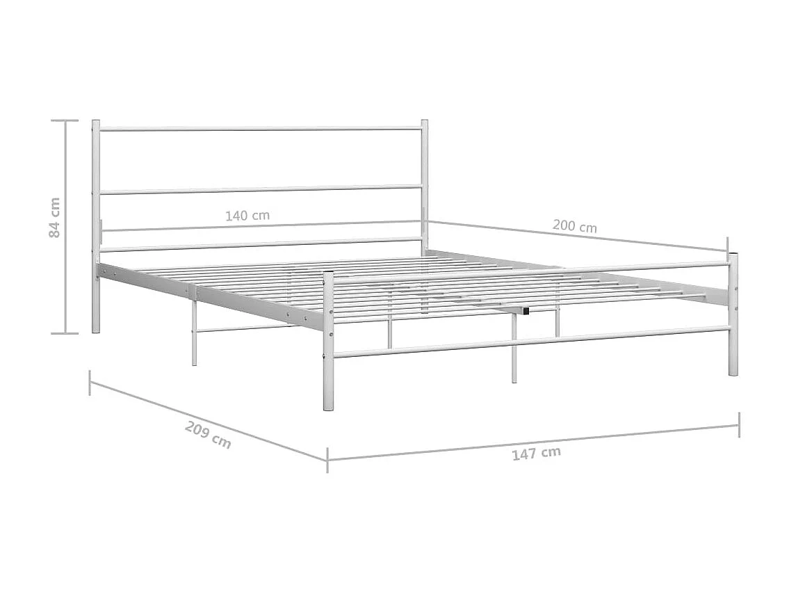 Lit double | Lit adulte | Cadre de lit blanc métal 140x200 cm