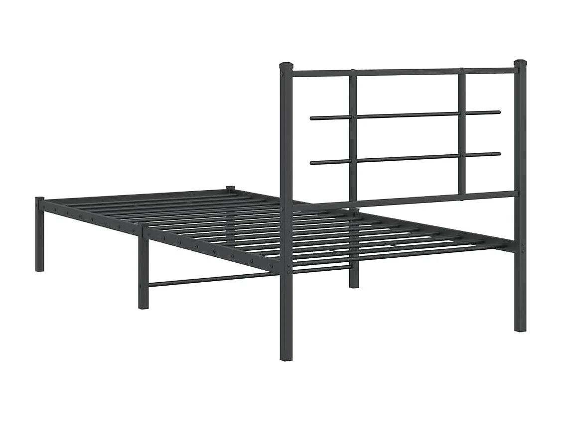Lit simple | Lit adulte, enfant | Cadre de lit métal avec tête de lit noir 90x190 cm