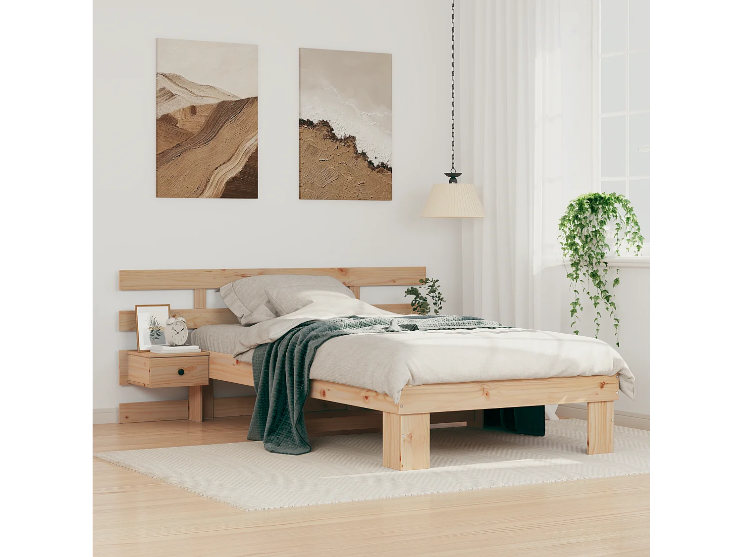 Lit simple | Lit adulte, enfant | Cadre de lit avec tiroir Marron 80x200 cm Bois massif en pin
