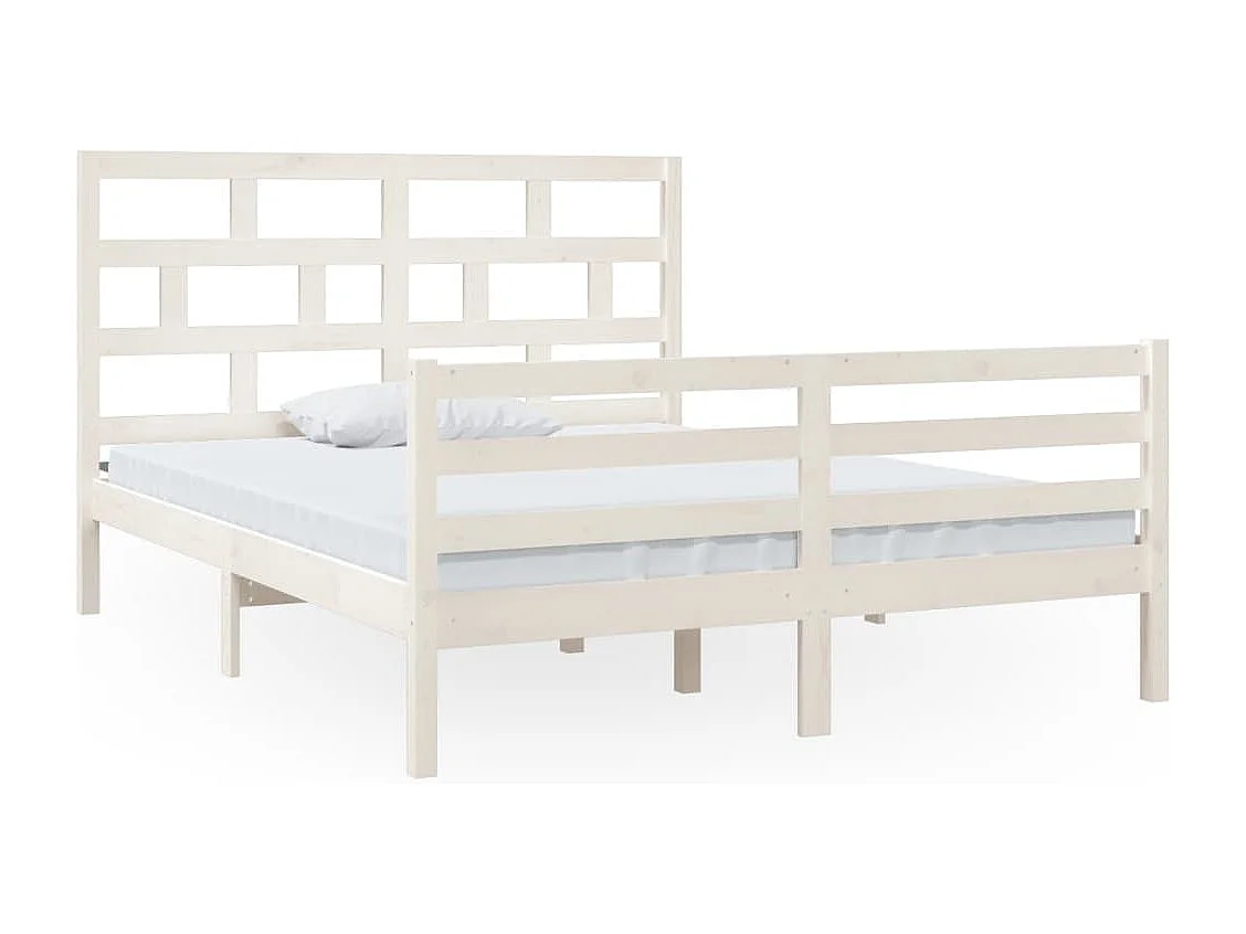 Lit double | Lit adulte | Cadre de lit blanc bois de pin massif 150x200 cm