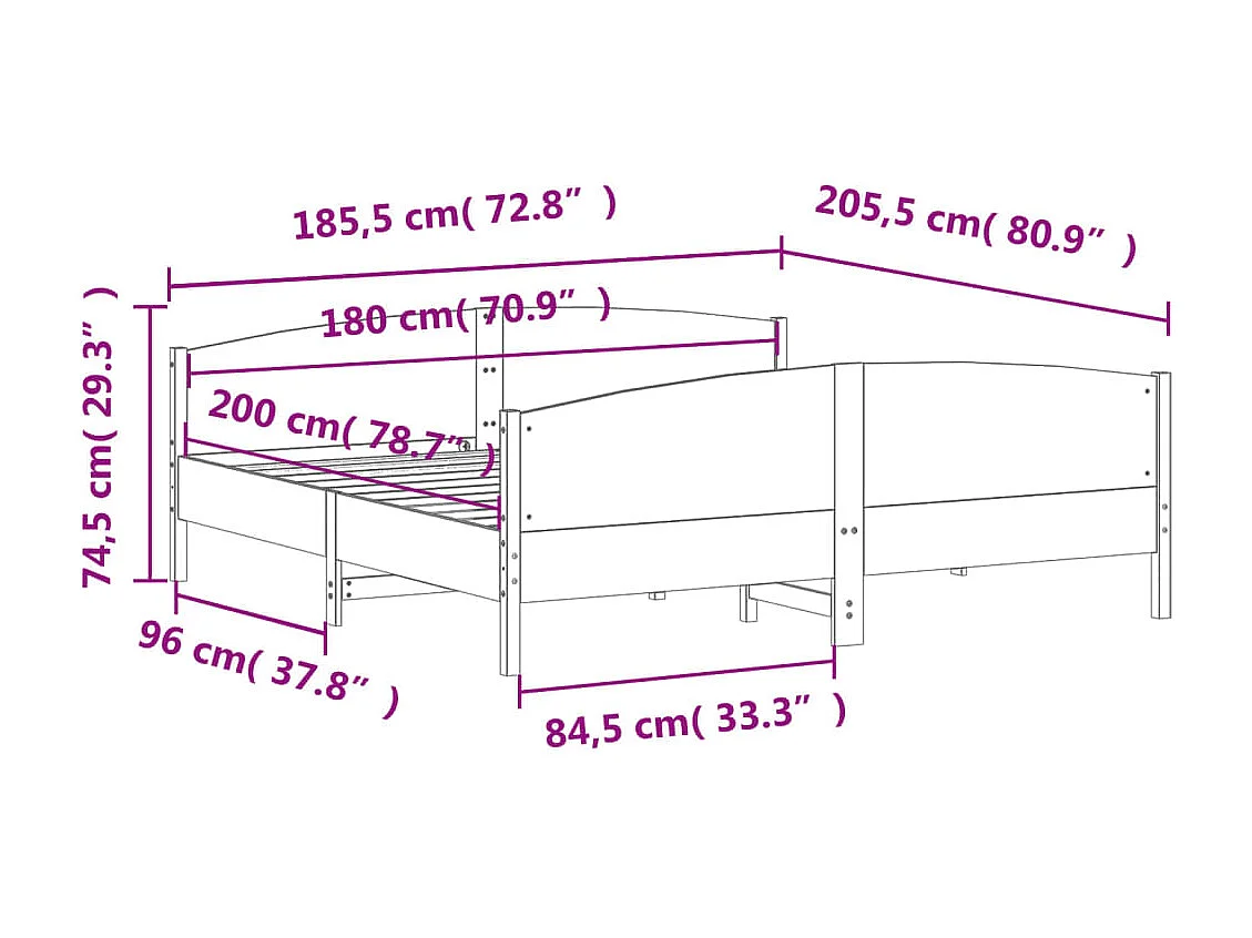 Lit double | Lit adulte | Cadre de lit blanc 180x200 cm bois massif de pin