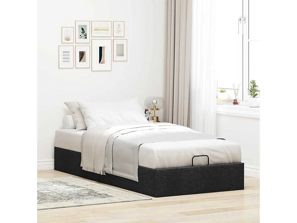 Lit simple | Lit adulte, enfant | Cadre de lit ottoman noir 80x200 cm tissu