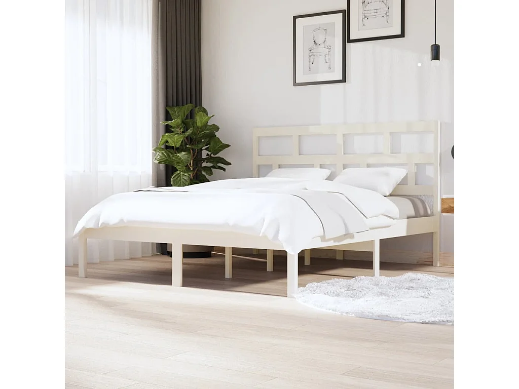 Lit double | Lit adulte | Cadre de lit blanc bois massif 160x200 cm