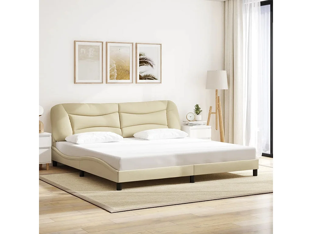 Lit double | Lit adulte | Cadre de lit crème 200x200 cm tissu