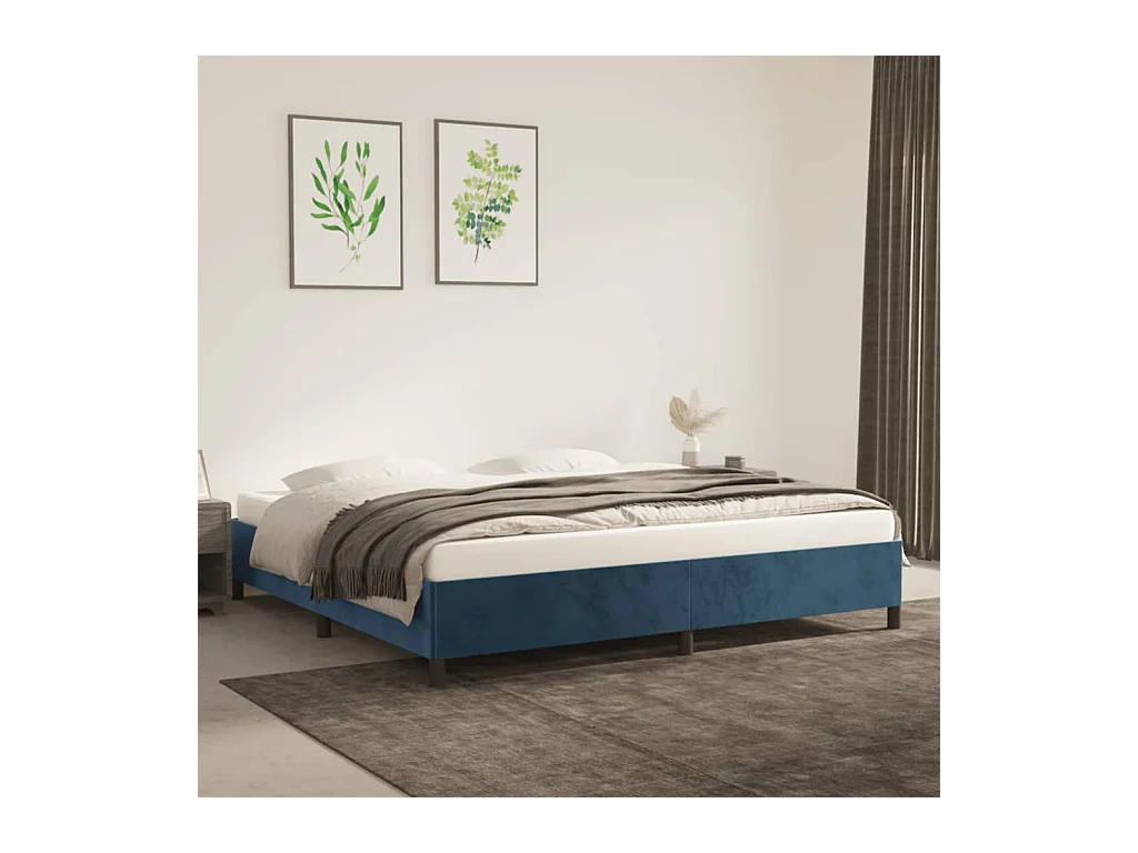 Lit double | Lit adulte | Cadre de lit bleu foncé 200x200 cm velours