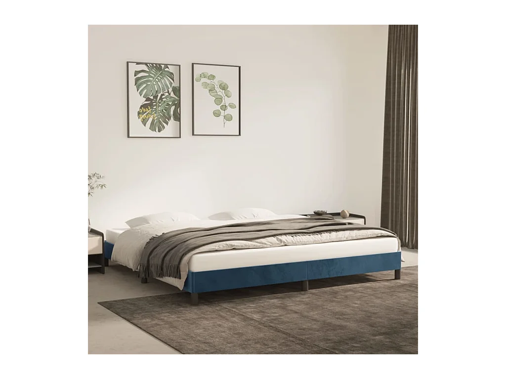 Lit double | Lit adulte | Cadre de lit bleu foncé 200x200 cm velours