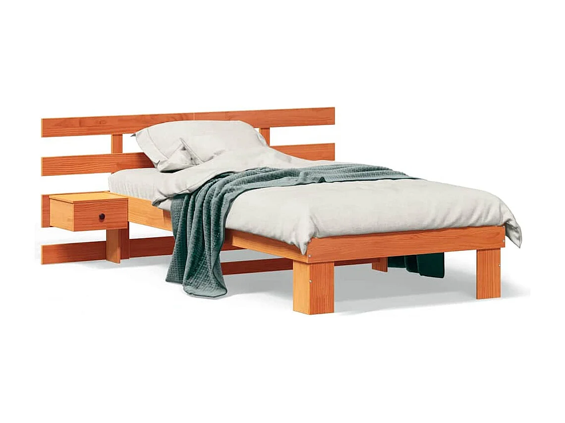 Lit simple | Lit adulte, enfant | Cadre de lit Marron cire 100x200 cm Bois massif en pin