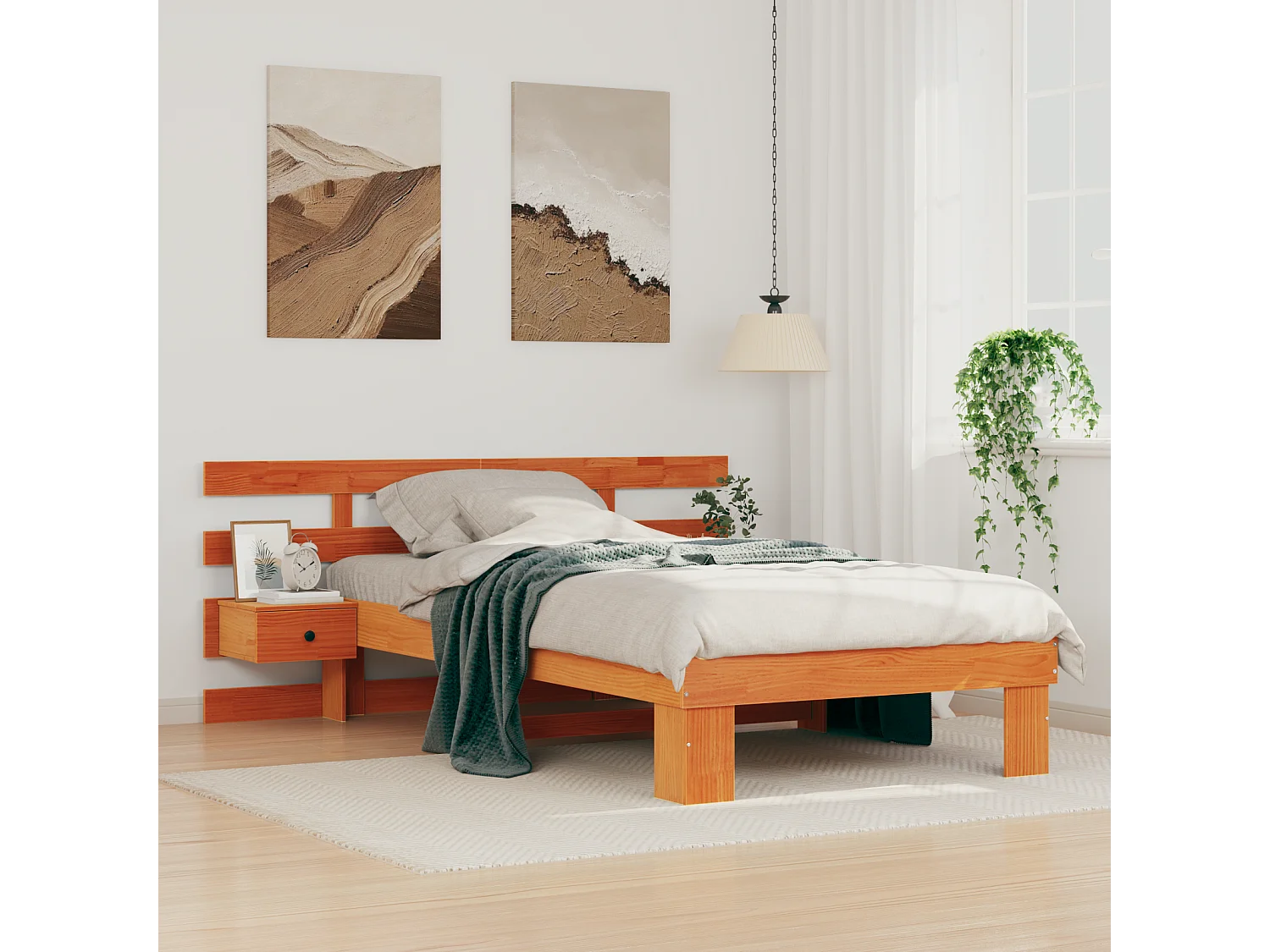 Lit simple | Lit adulte, enfant | Cadre de lit Marron cire 100x200 cm Bois massif en pin