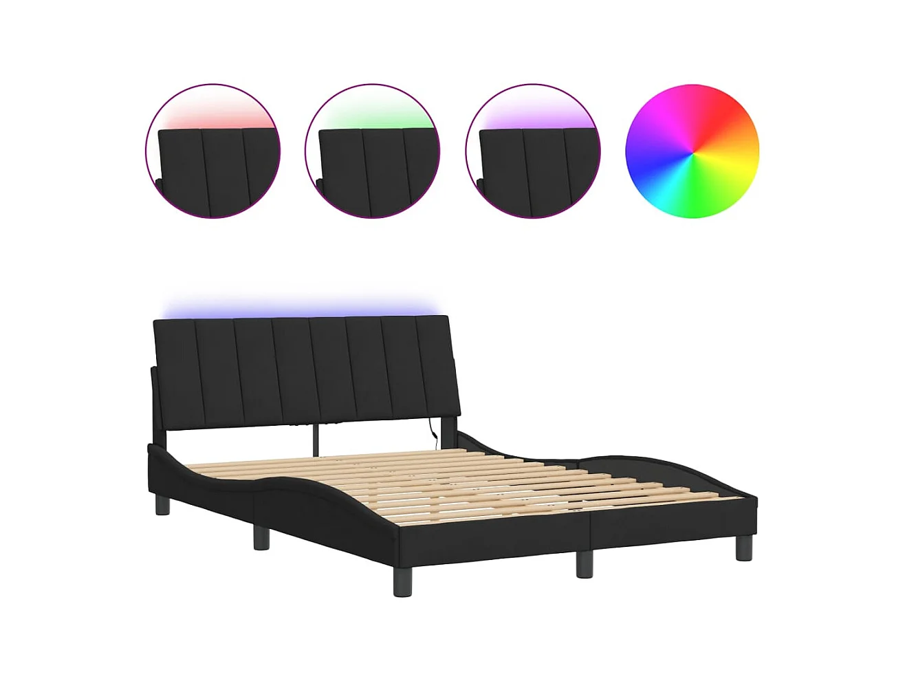 Letto per adulti | Letto matrimoniale | Giroletto con LED senza Materasso Hanko Nero 140x190 cm in Velluto