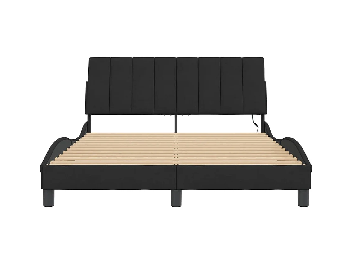 Letto per adulti | Letto matrimoniale | Giroletto con LED senza Materasso Hanko Nero 140x190 cm in Velluto