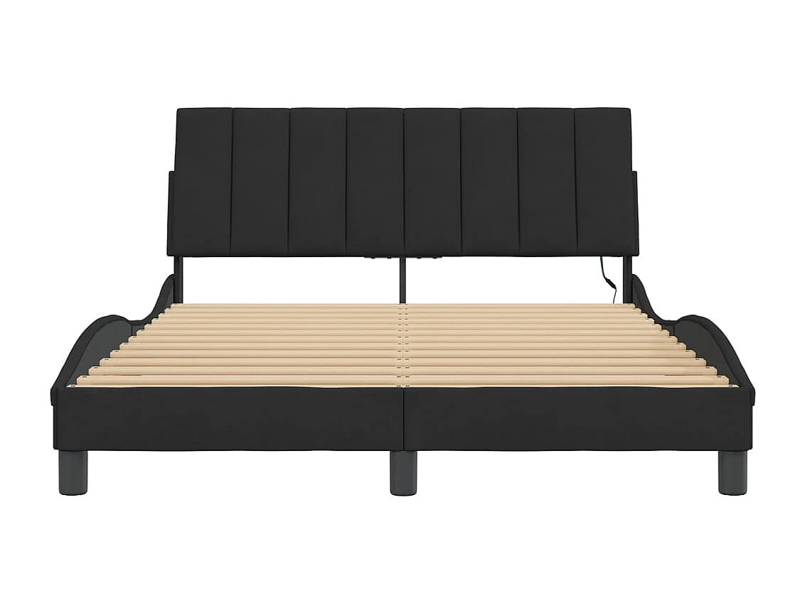 Letto per adulti | Letto matrimoniale | Giroletto con LED senza Materasso Hanko Nero 140x190 cm in Velluto