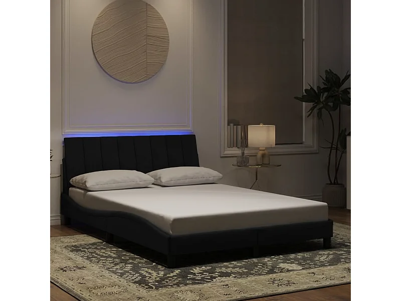 Letto per adulti | Letto matrimoniale | Giroletto con LED senza Materasso Hanko Nero 140x190 cm in Velluto