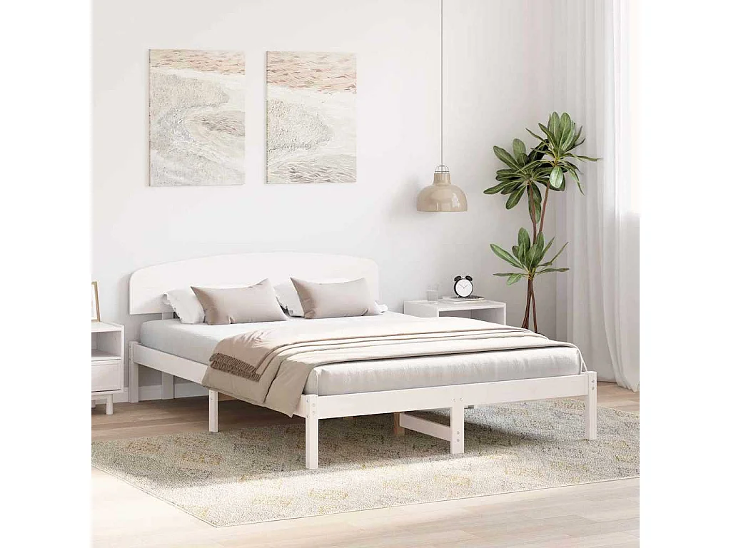 Lit double | Lit adulte | Cadre de lit Blanc 150x200 cm Bois de pin massif