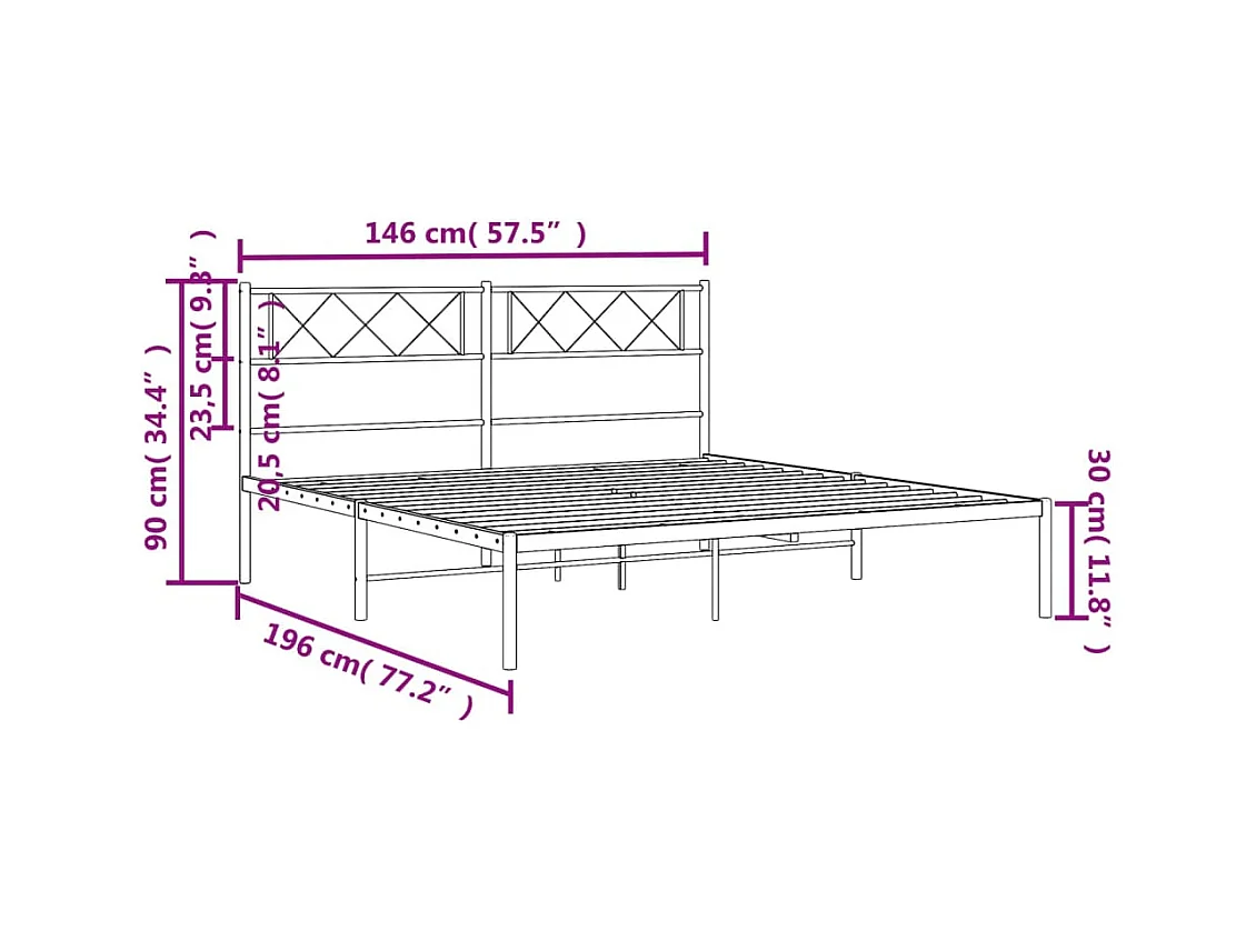 Lit double | Lit adulte | Cadre de lit métal avec tête de lit noir 140x190cm