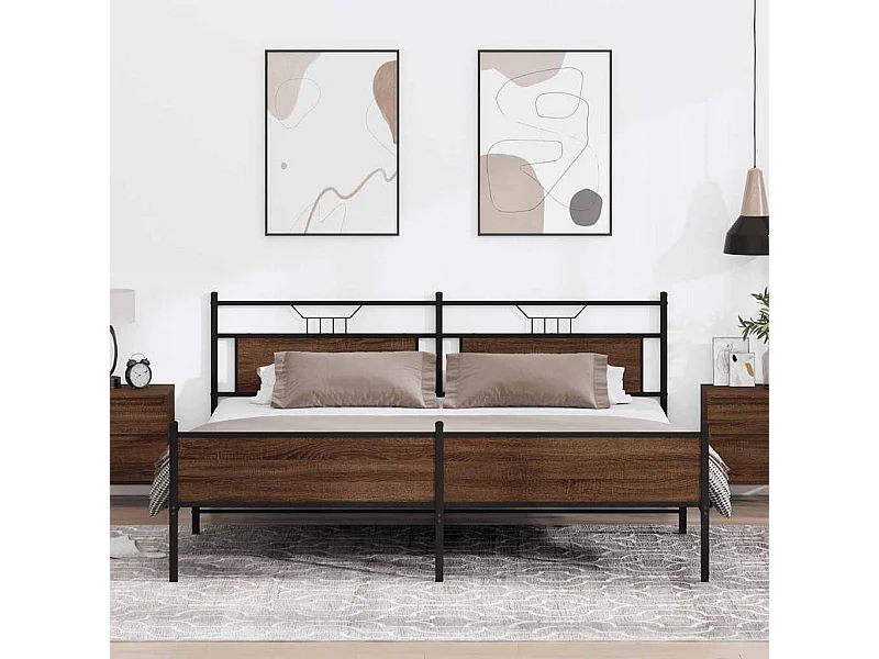 Letto per adulti | Letto matrimoniale | Giroletto senza Materaso in Metallo Rovere Marrone 193x201 cm