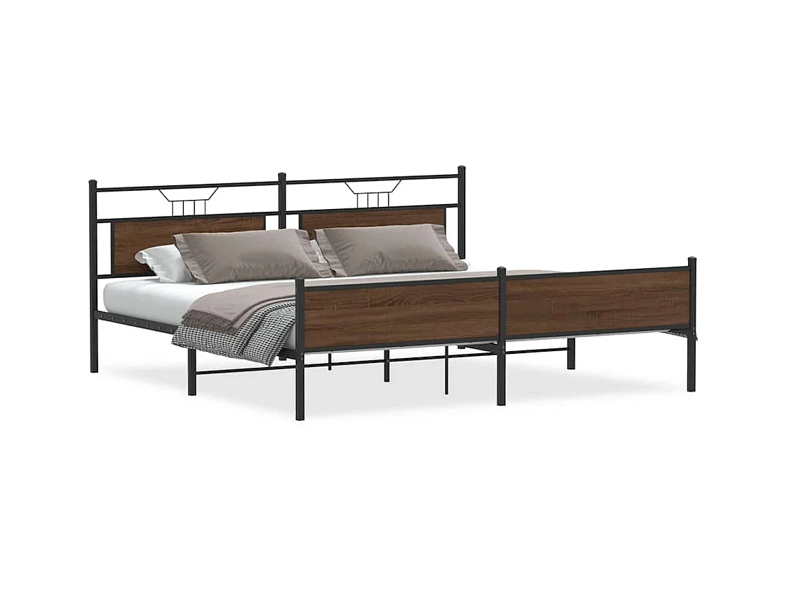 Letto per adulti | Letto matrimoniale | Giroletto senza Materaso in Metallo Rovere Marrone 193x201 cm
